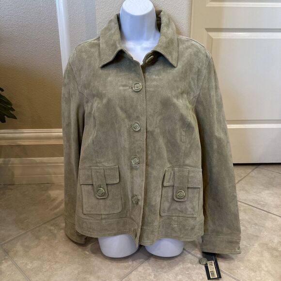 Cherokee Jackets & Blazers - NWT Cherokee NEW Sz XXL Green‎ Lined Button Collared Y2K Leather Jacket